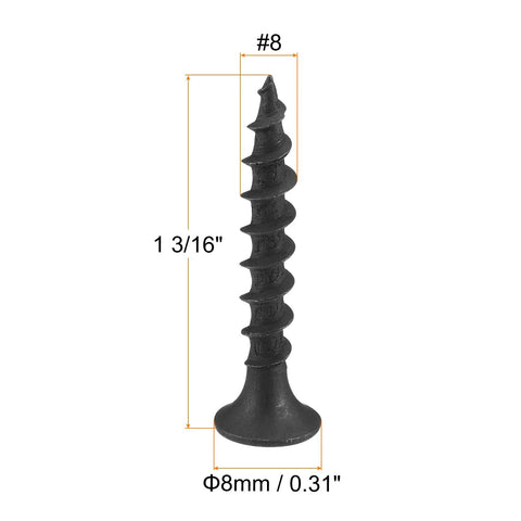 Size Eight By One And Three Sixteenth Inch Wood Screws Phillips Flat Head Self Tapping Carbon Steel Gray, 50 Pack For Hardwood And Fiberboard Projects