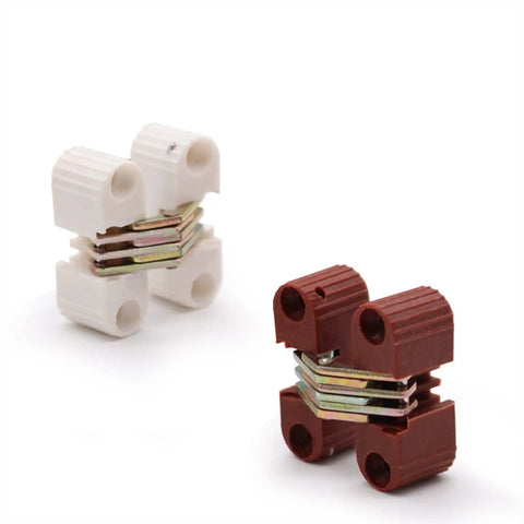 Hidden Hinges 4 Pack 33x11mm White Plastic Invisible Barrel Cross Hinge for doors, windows, cabinets in smooth, quiet function.