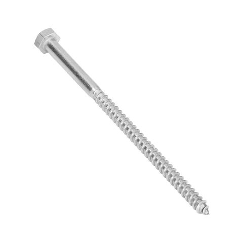 Image of a Stainless Steel Half Thread Wood Lag Screw Hex Bolt Self Tapping For Carpentry M8x150mm with a pointed tip and hexagonal head.