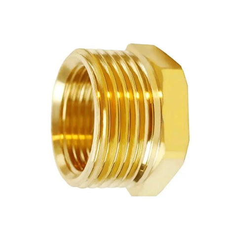 Brass Hex Bushing Reducer Garden Hose Fitting One Half Inch NPT Female To Three Quarter Inch GHT Male Reducing Adapter