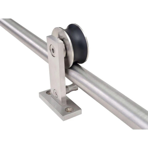 Heavy Duty Stainless Steel Sliding Barn Door Hardware Kit With 6.6ft Track for a Single Door, featuring a roller on the rail system