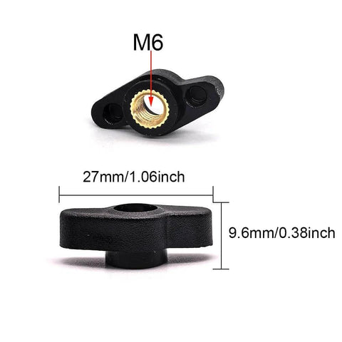 One Quarter Inch Wing Knobs Through Hole T Knobs Thumb Screws M6 Brass Threaded Studs With Plastic Knobs Black 12 Pack dimensions
