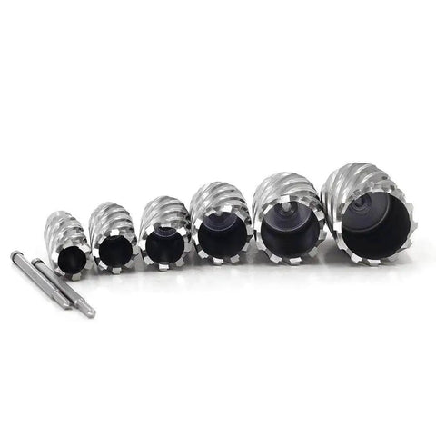 Heavy Duty Annular Cutter Set For Drill Press Six Pieces Three Quarters Inch Weldon Shank Two Inch Cutting Depth One To Two Inch Diameter Range HSS Slugger Bits Magnetic Drill Compatible With Two Pilot Pins JESTUOUS