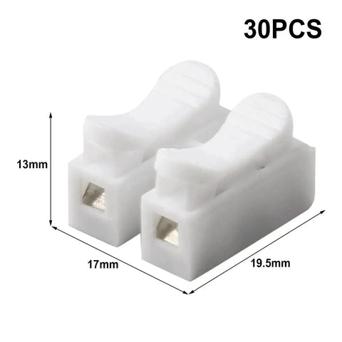 Easy Terminal Block Cable Clamp Kit With CH Spring Quick Wire Connectors shown with dimensions for electronics projects.