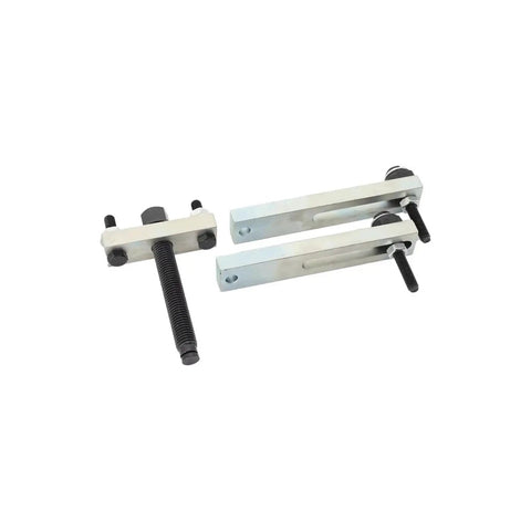 Front view of AOLBSPD engine timing tool set: three silver metal brackets with bolts.