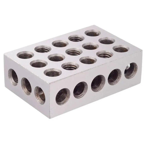 Machinist Grade 1 By 2 By 3 Hardened Steel Block Set Matched Pair With 23 Holes Including Five Tapped Three Eighths Inch