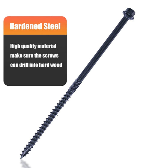 Structural Lag Screws 6 Inch 50 Pack Size 14 Black Timber Screws Heavy Duty Rust Resistant Hex Head for Outdoor Projects
