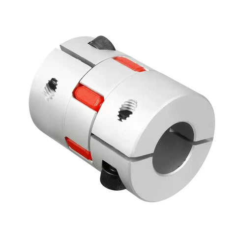 8mm To 19mm Shaft Plum Shaped Coupling Coupler, 40mm Diameter, 55mm Length, Beefy Heavy Duty Aluminum Alloy And Polyurethane, Silver Tone And Red Finish