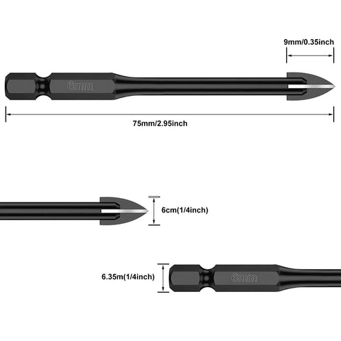 Twenty Piece One Quarter Inch Tile Drill Bit Set With Six Millimeter Masonry Bits Alloy Oxy Nitrided For Long Life And Sharp Cutting Hex Shank