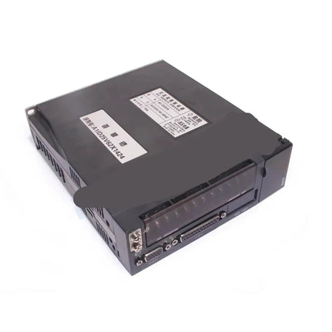 AC servo drive module in gray metal enclosure with front ports.