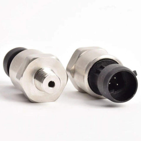 FASTROHY stainless steel pressure transducer pair with 1/8 NPT threads and black connectors.