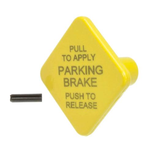 Yellow Dash Valve Knob With Pin For Three Eighths Inch Air Brake Stems, displaying parking brake text
