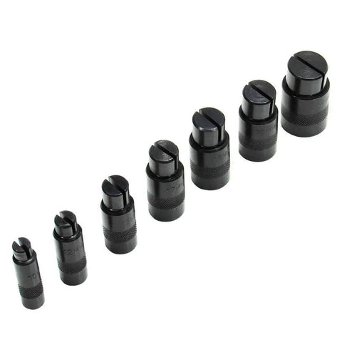 Universal Motorcycle Wheel Bearing Remover Puller Separator Extractor Tool with seven heads for 25mm to 10mm bearings displayed in a row