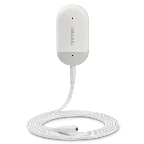 Smart WiFi Water Leak Sensor With Freeze Detector And Humidity Monitoring for home use, with 5 ft white sensor cable.
