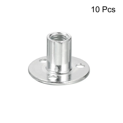 M12 Brad Hole Tee Nut Set Of 10 Carbon Steel Round Base Screw In T Nuts for furniture hardware, close-up view