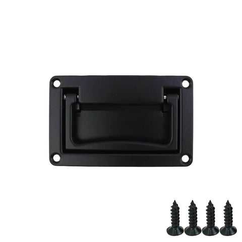 Recessed Flush Pull Handle With Mounting Screws In Black For Deck Hatch And Toolbox 3.74 By 2.36 Inch Zinc Alloy Rust Proof And Corrosion Resistant Easy Install 95 By 60mm With 83.5mm And 48mm Hole Spacing Pack Of 1 By Viongna front view with screws