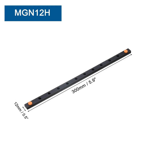 MGN12 300mm Bearing Steel Linear Guide Rail For DIY 3D Printers And CNC Machines with measurement labels