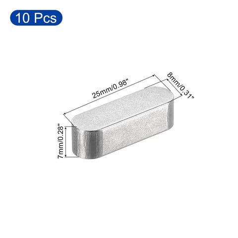 Round Ended Feather Key Set Of 10, Stainless Steel Shaft Key Stock 8x7x25mm For Parallel Drive And Mechanical Fastening