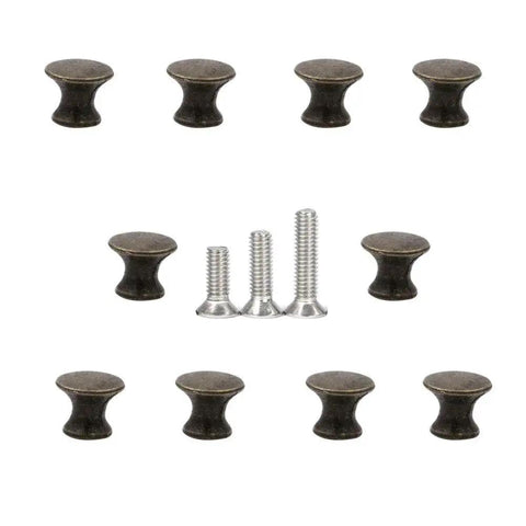 10 Pcs Vintage Bronze Drawer Pull Handles Zinc Alloy Mini Metal Knobs for Cabinets Doors Jewelry Boxes and Gift Cases Includes Three Size Screws for Easy Home Installation