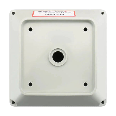 Front view of Heavy Duty Exterior Enclosure Box For 125A Universal Rotary Changeover Cam Switch with mounting holes