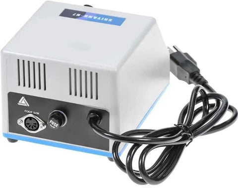 Pro Grade Micro Motor Polisher N7 S04 For Lab Use, Quick Change Burs System, back view showing power supply and cord