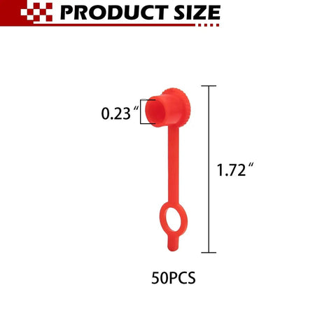 50 Count Red Grease Fitting Caps That Fit All Standard And Metric Fittings Dope Protective Cap Set measures 1.72 inch long and 0.23 inch diameter