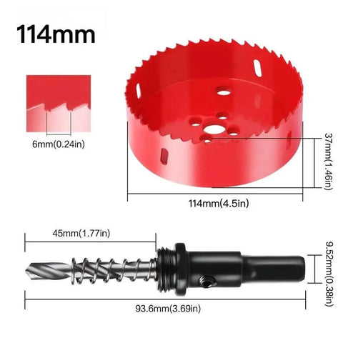 Four And A Half Inch Bimetal Hole Saw With Arbor For Metal Wood Plastic 114mm Cutter With Smooth Flat Edge And Fast Chip Removal