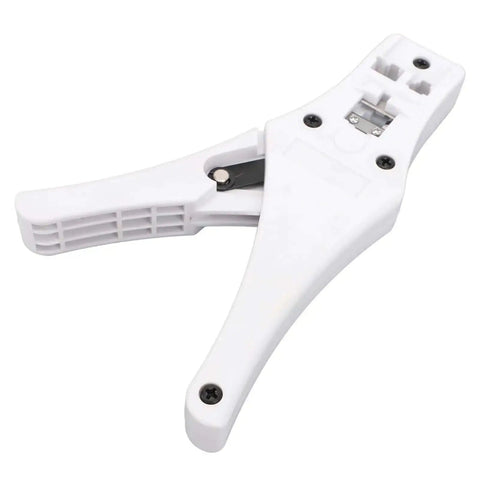 White crimping tool for RJ45 connectors with ergonomic handle, part of 'All Day Pro Grade Crimping Tool With Comfortable Ergonomic Handle For Quick Ethernet Cable Work Wide Compatibility With 4P 6P 8P RJ45 Connectors Premium Blades For Clean Reliable Network Wiring'