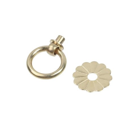 Brass Ring Pull Handles Set Of 12 For Cabinets And Drawers Antique Style Knobs with flower design, detachable components displayed separately