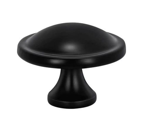 10 Pack Black Round Mushroom Cabinet Knobs For Dresser And Drawer 1.5 Inch Diameter, matte black aluminum knob side view