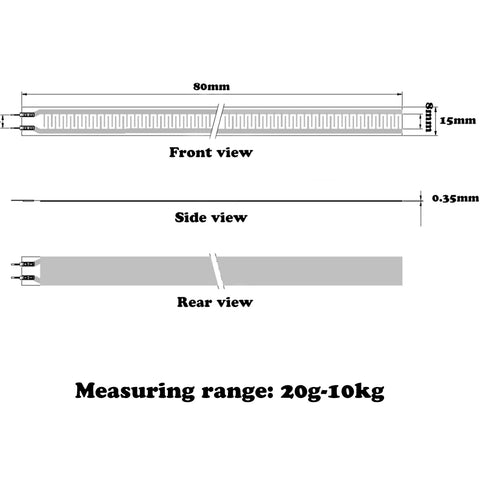 Pressure sensor strip, Cuidr thin-film FSR, 80mm long × 15mm wide × 0.35mm thick, 20g–10kg, 2-pack, Amazon BISS