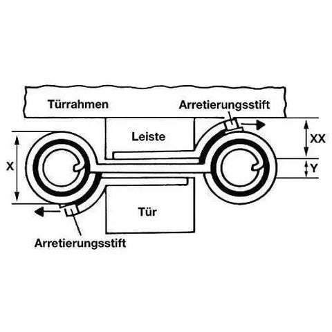 Diagram of swing door hinge mechanism for cabinets and doors, showing components with measurements.