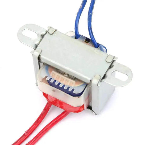 AC To AC Isolation Power Transformer, 220V Input To 12V And 24V Output, 50Hz, 2W, Single Phase EI Core, metal casing, color wires shown