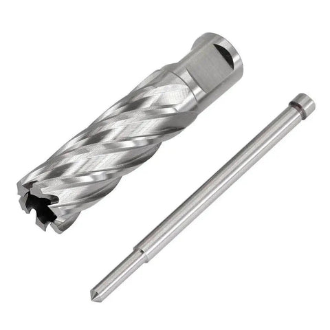 Beefy Weldon Shank Annular Cutter Three Quarter Inch Shank With Thirteen Sixteenth Inch Diameter And Two Inch Cutting Depth For Magnetic Drill Press Slugger HSS Kit By JESTUOUS showing cutter and pilot pin