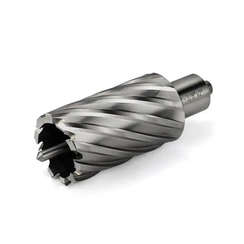 Front view of Annular Cutter Set For Magnetic Drill Press HSS Slugger Bits Three Quarters Inch Weldon Shank One And Three Eighths Inch Cutting Diameter Two Inch Cutting Depth Kit For Tough Metal Drilling