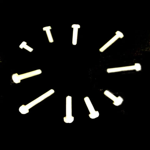 All In One Nylon PA66 White Metric Phillips Pan Head Screws Set 500Pcs M2 To M2.6 With Plastic Storage Box For Electronics Repair DIY Assorted Hardware Kit, screws arranged in a circle