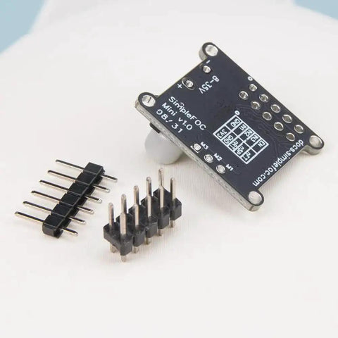 Underside view of Mini DC Brushless Motor Driver Board with connection pins, showcasing SVPWM SPWM FOC Control and DRV8313 Chip.