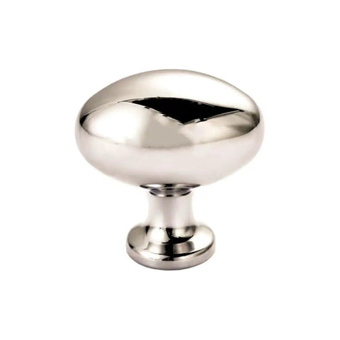 Close-up of a polished nickel oval cabinet knob, part of 10 Pack Polished Nickel Oval Cabinet Knobs 35 Mm Zinc Drawer Knobs.