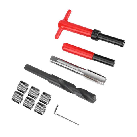 11 Piece M16x2 Thread Repair Kit Set With Stainless Steel Twisted Drill Tap Hex Wrench Threaded Inserts Breaker Tool And Hex Wrench Helicoil Thread Repair Kit For Damaged Wood And Metal Threads components shown