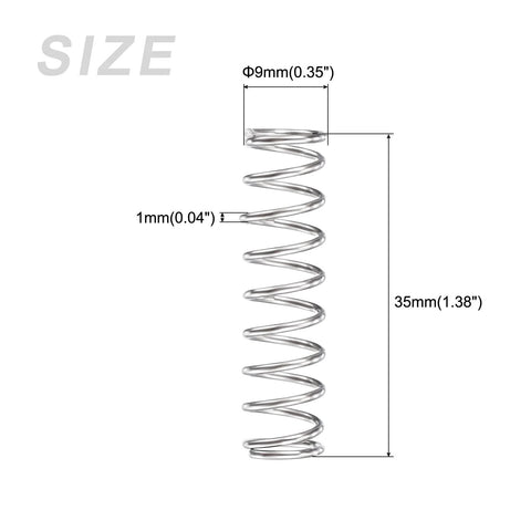 METALLIXITY compression spring, 9mm OD, 35mm free length, 304 stainless steel, silver tone