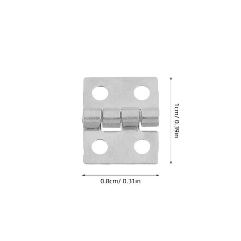 Mini Metal Hinge Set For Dollhouse Furniture And Jewelry Boxes, 10x8mm With Screws, Silver Tone, close-up view
