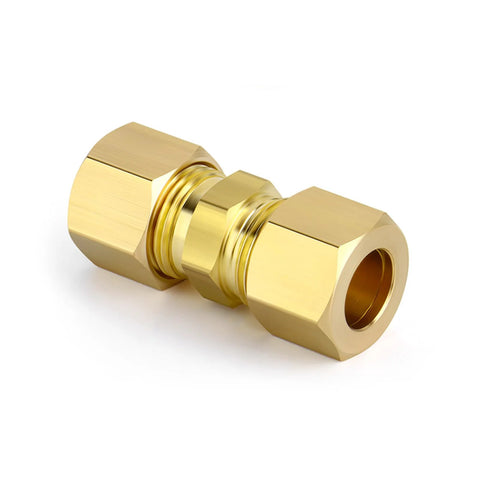 Brass compression tube coupler with hex nut ends for 5/8 in. OD tubing