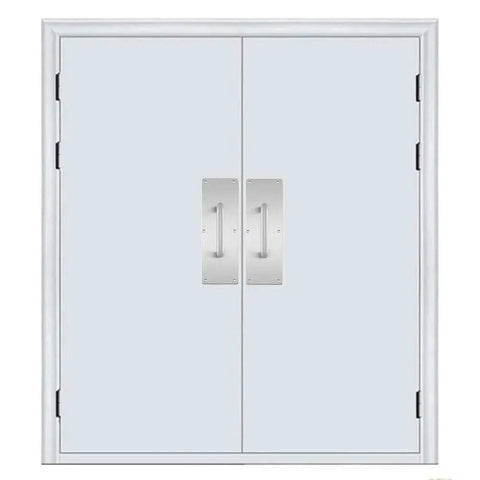 304 Stainless Steel Satin Finish Door Handle Set With Pull And Push Plates installed on double door