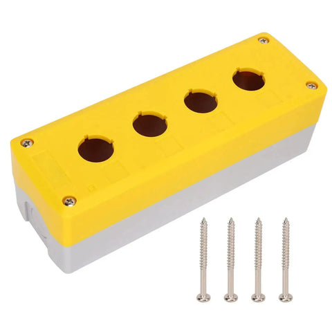 Beefy 4 Gang ABS Push Button Control Station Enclosure, heavy duty industrial electrical box in bright yellow with screws, IP65 rated