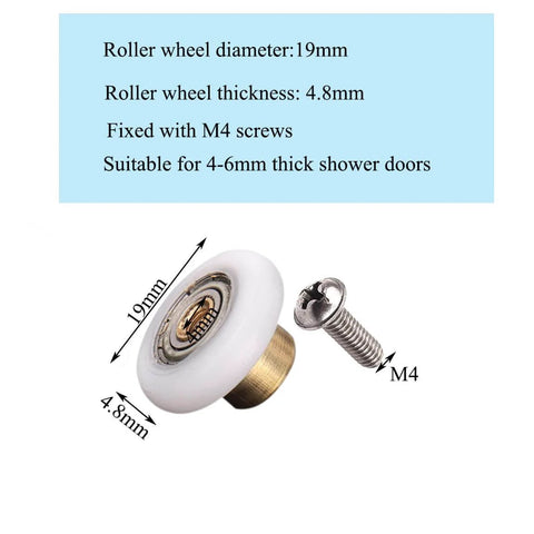 Six Pack Shower Door Rollers Wheels Replacement Kit For Glass Bathroom Doors, Quiet Smooth Sliding Runner, Copper POM Wheel With Stainless Steel Screws, Easy Install Heavy Duty Nineteen Millimeter Fit, Corrosion Resistant Door Roller Set