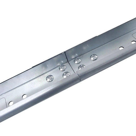Close-up of galvanized steel spliced rail from Vertical Track Replacement Kit For 7 Foot Garage Doors With 76 Inch Spliced Rails In Galvanized Steel Hardware Left And Right Brackets Compatible With 2 Inch Rollers Beefed Up Durability Easy Install Great Fit For Uneven Floors