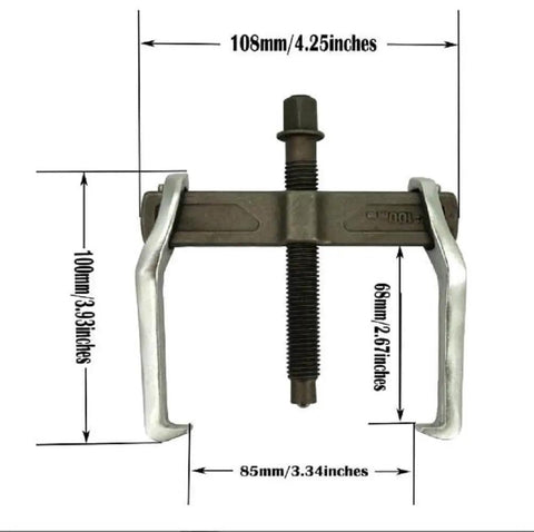 Front view of 2 Jaw Gear Puller For Pulley Flywheel And Bearing Removal Pro Grade Gear Puller For Auto Shop Use, 4 inch capacity.