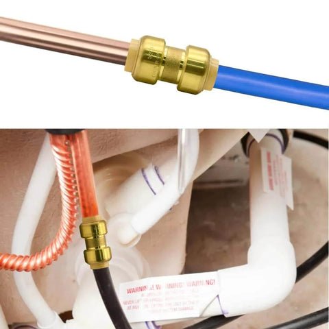 2 Pack One Half Inch Push To Connect Straight Fittings With Disconnect Clip Tool Included For Copper Pex And CPVC Pipe Durable Brass Construction