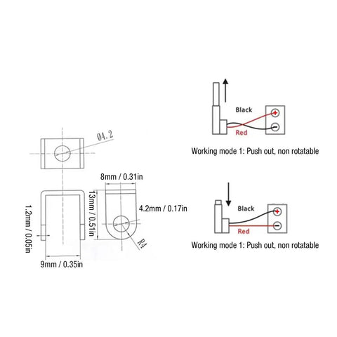 Technical drawing of compact 24V micro linear actuator with 150N thrust and 10mm stroke showing dimensions and wiring details.
