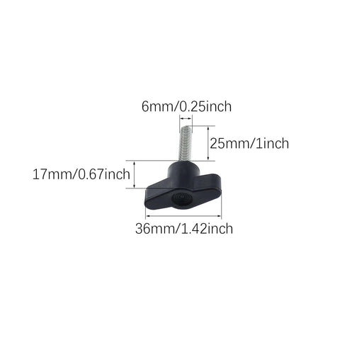Side view of Set Of 4 Stainless Steel M6 Thumb Screws With Plastic Head, Z-Type T-Shaped Wing Knob Bolts, showing measurements.
